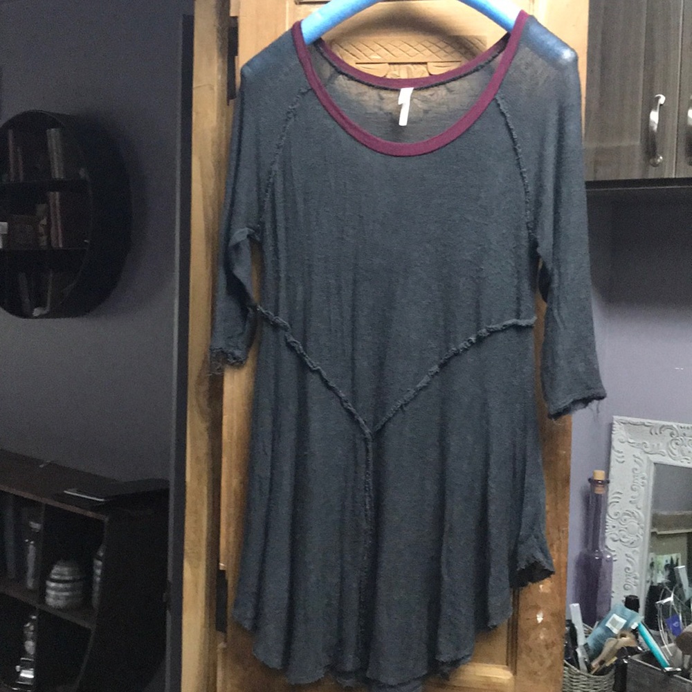 Free People Gray and Red Tunic Top
